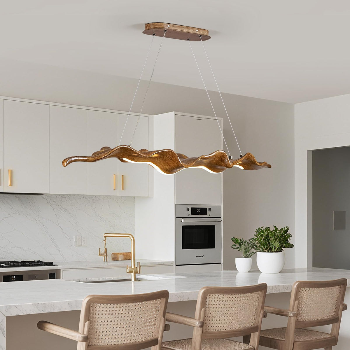 Wavora 51-Inch Wavy Wood-Look Linear LED Chandelier