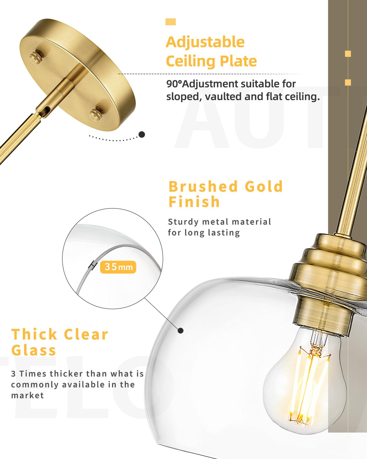 1-Light Modern Brushed Gold Pendant Lights 9in