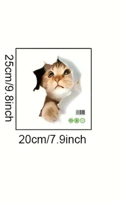 Bathroom Toilet Decorative Decals, 1pc Cat Vivid 3D, Funny Animals Decor, Poster PVC