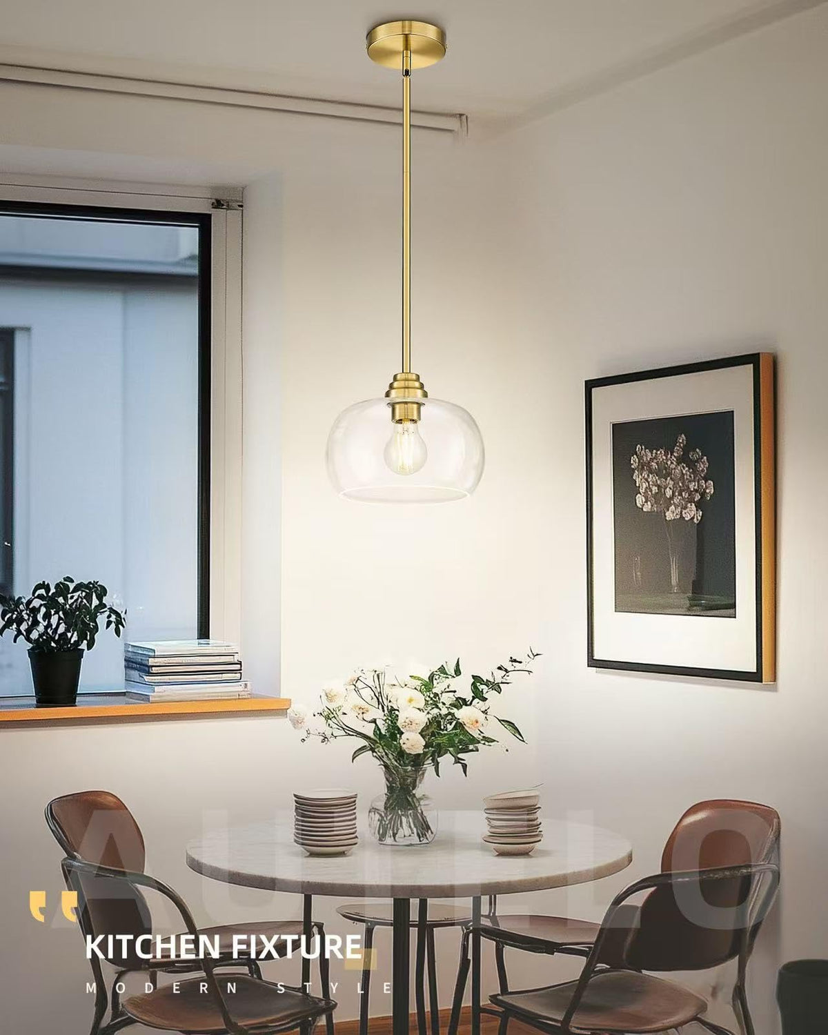 1-Light Modern Brushed Gold Pendant Lights 9in