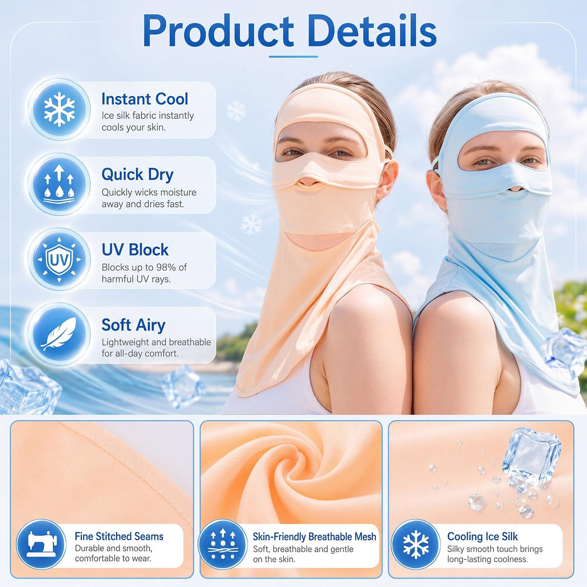 3 Pack Breathable Sun Protection Face Mask Women