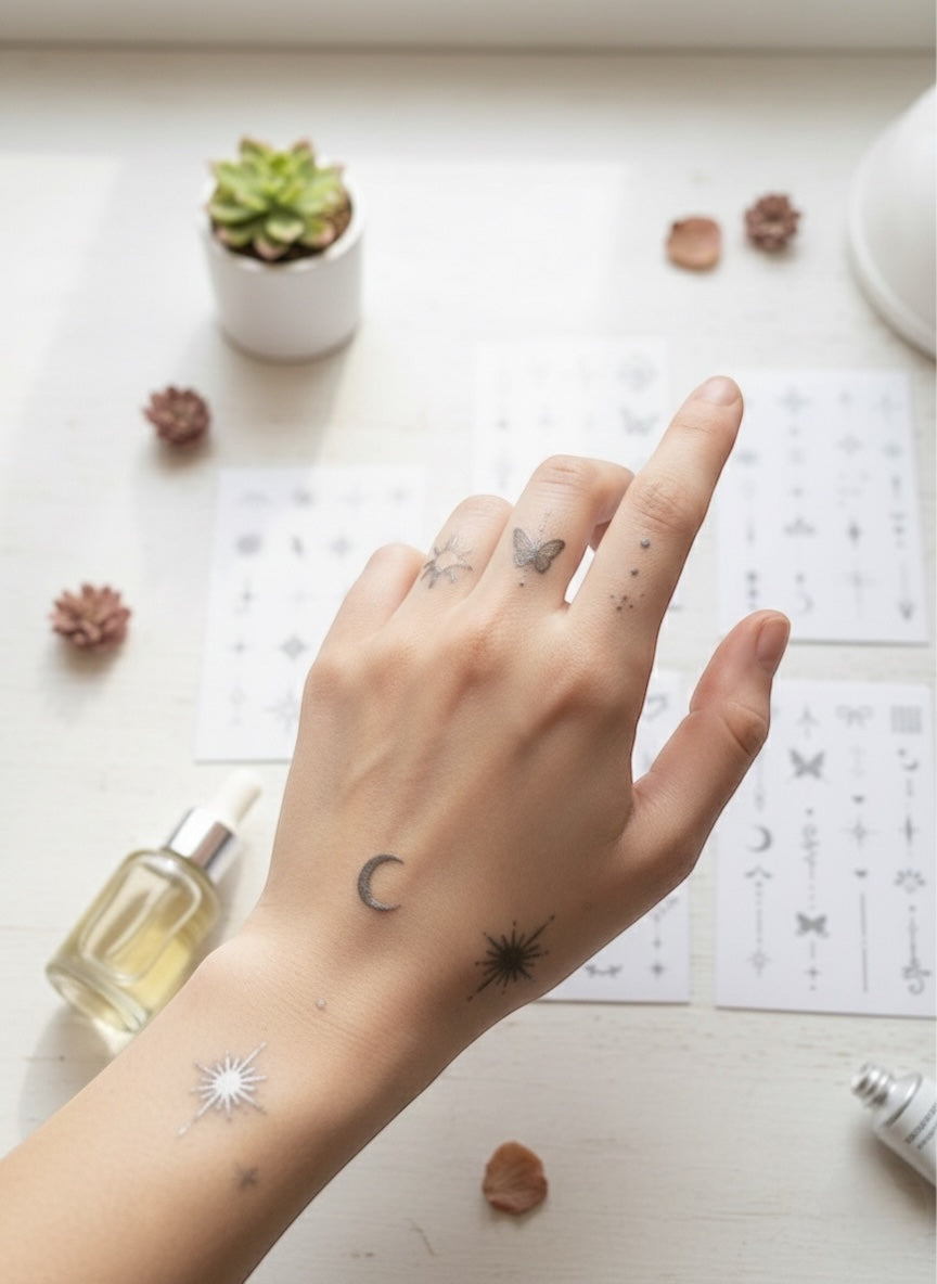 Temporary Tattoo Stickers 5pcs - Cute Star & Geometric Designs, Waterproof Paper Stickers for Finger, Leg Shoulder, Neck, - Daily Party & Festival Gift Body Art, Party Accessories