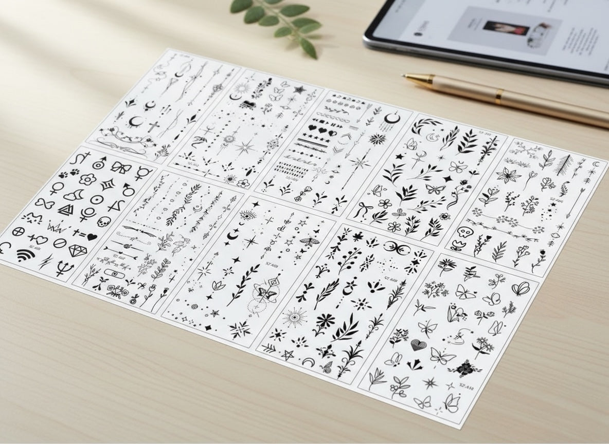 10 Sheets Temporary Tattoo Stickers - Highquality Decals, Waterproof Long-Lasting Body Art Small Designs Suitable For Fingers And The Neck