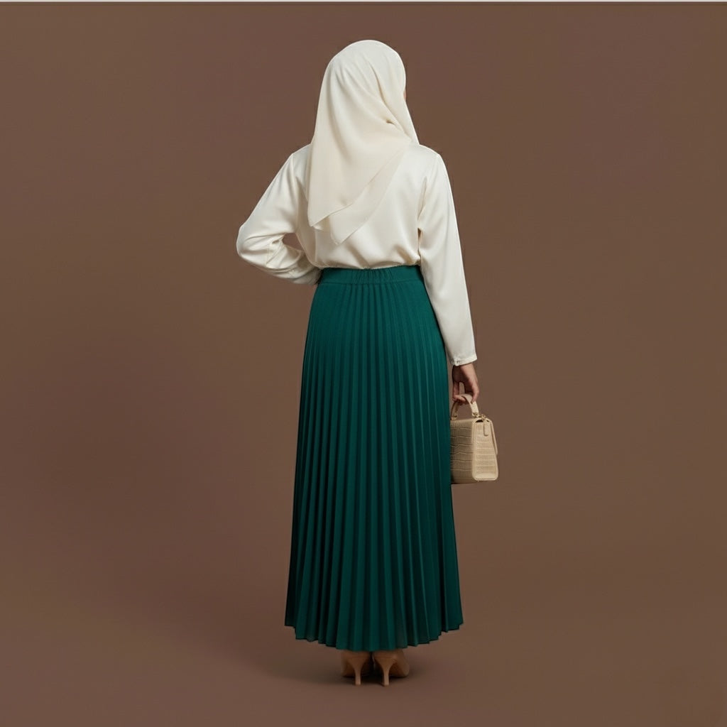 Skirt Maxi - Emerald Green High-Waist Pleated Maxi Skirt