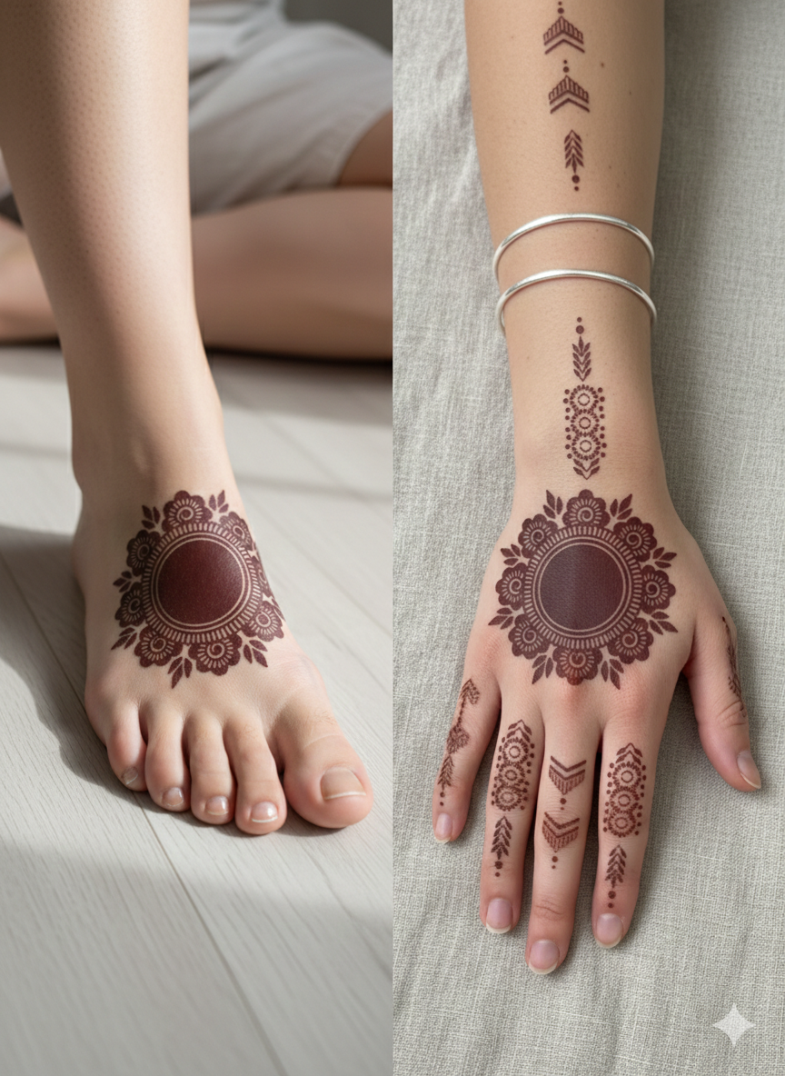 Royal Bridal Henna Luxury Embroidered Temporary Hand Tattoo for Weddings & Special Celebrations