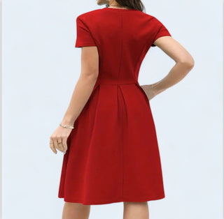 Red dress stylish - pockets - short sleeves - suitable for parties & outings.