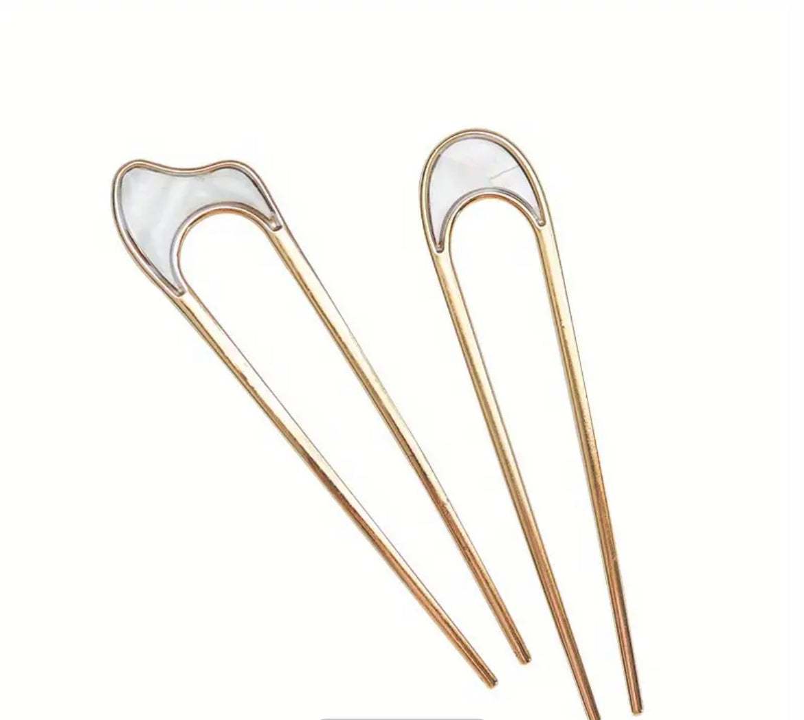 2pcs U Shaped - Hair Pins Metal - Hair Sticks - golden