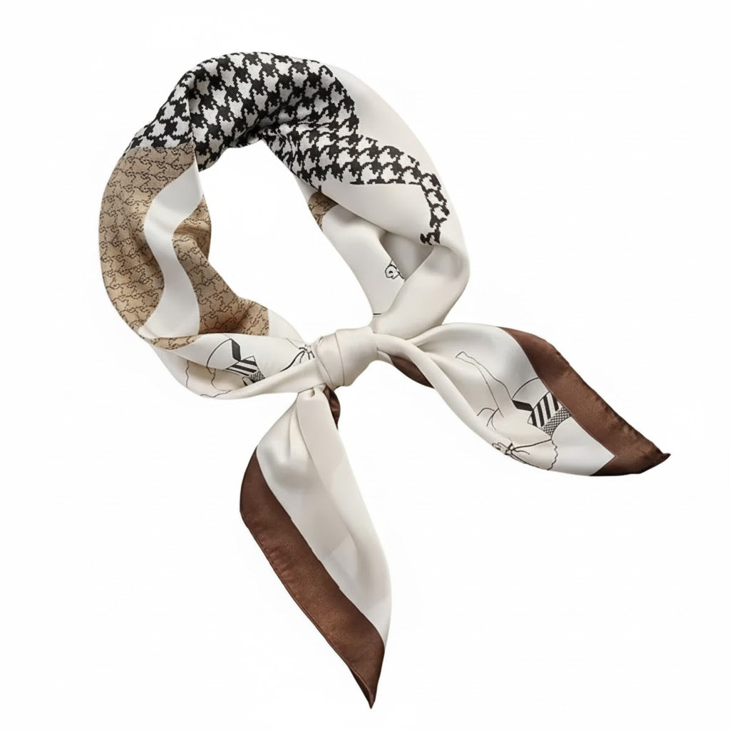 Elegant Vintage Square Scarf - Beige & Brown
