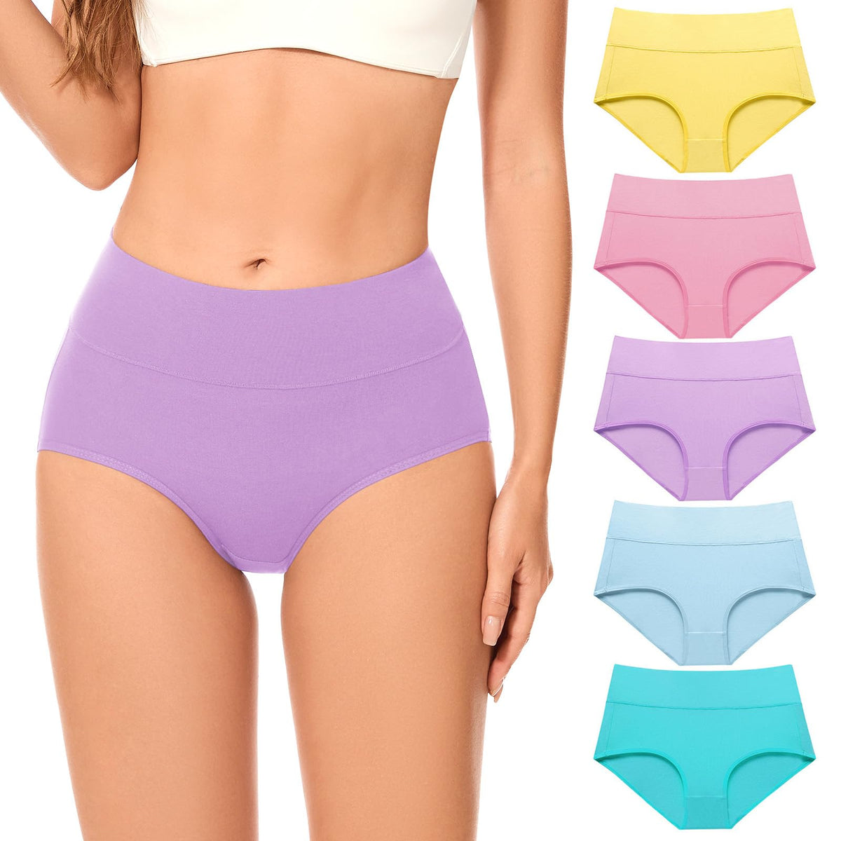 Cotton Underwear High Waisted Briefs Soft Ladies Panties Multipack 5 Pack