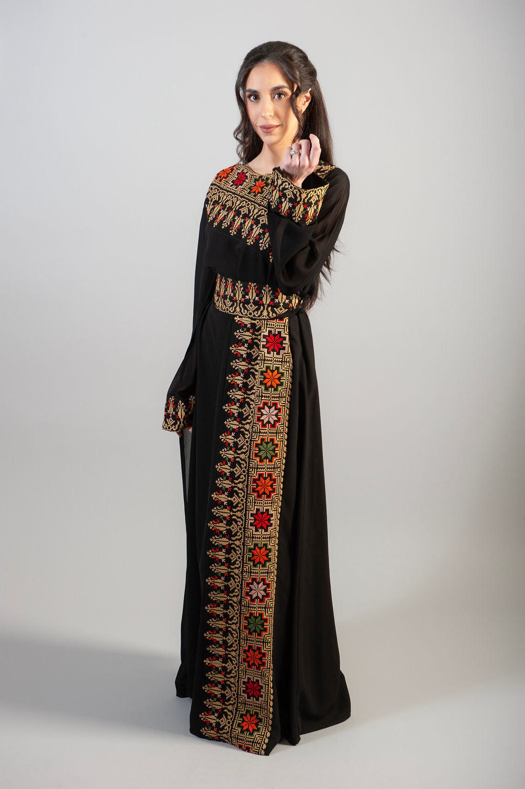 Dress - Gold embroidered - Flowers &amp; elegance
