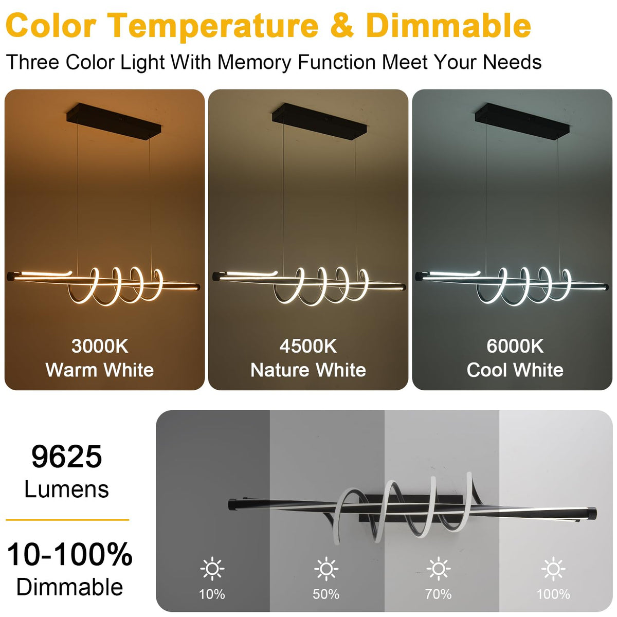 Modern Black Dimmable Spiral LED Chandelier Light