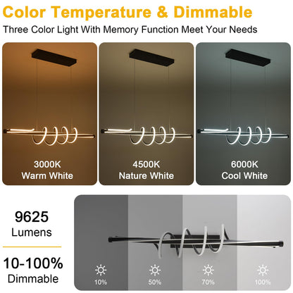 Modern Black Dimmable Spiral LED Chandelier Light