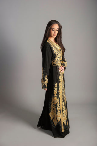 Women Kaftan Long embroidery Maxi Dress - black-Long Sleeves, Bridal, Evening, Party