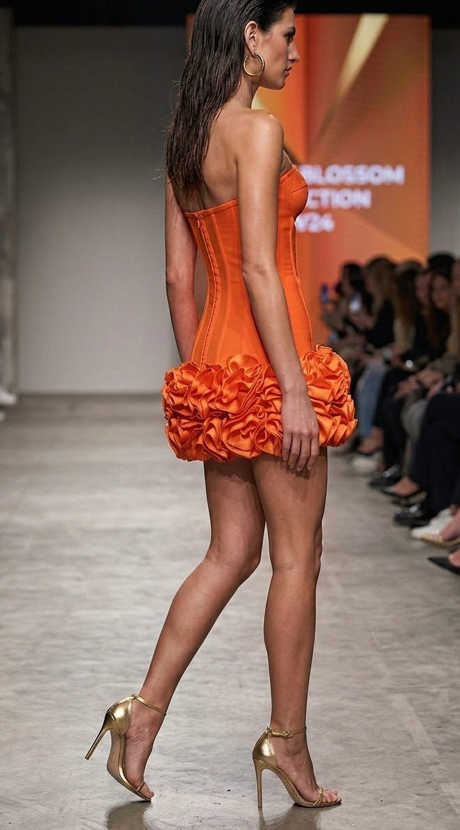 Off-Shoulder Bodycon Party Dress with Floral Hem