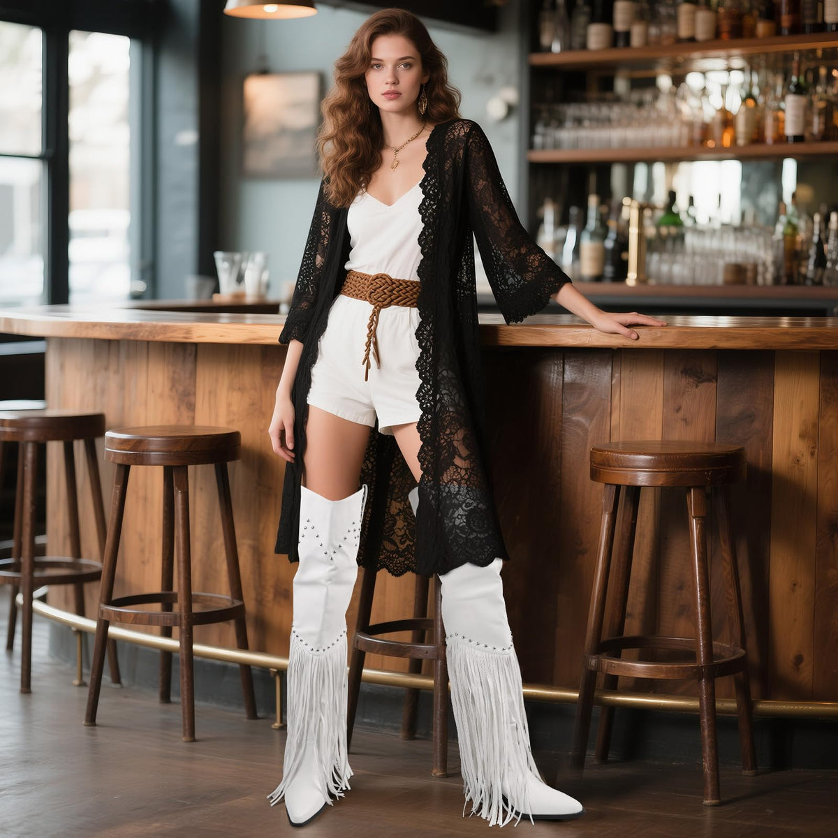Fringe Thigh High Boots, Over the Knee Cowboy