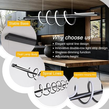 Modern Black Dimmable Spiral LED Chandelier Light