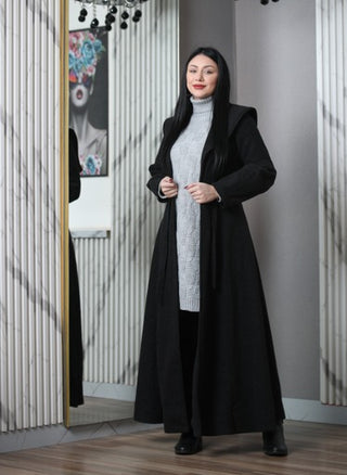 long coat - hoodie design - black