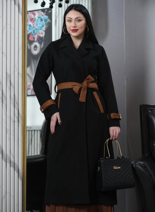 long coat-black-Brown belt