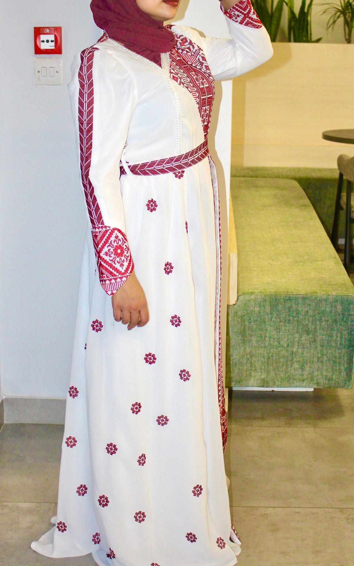 White patterned dress - embroidered - Royal Crimson Heritage Gown
Ethereal Layers & Artisan Embroidery