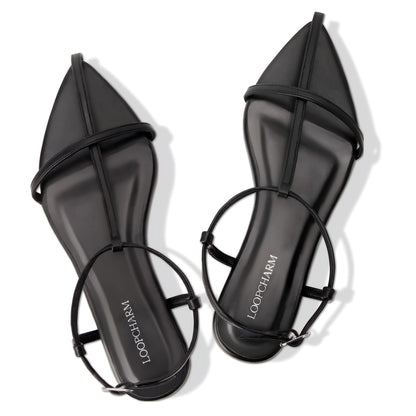 Women's Black Strappy Flat Sandals