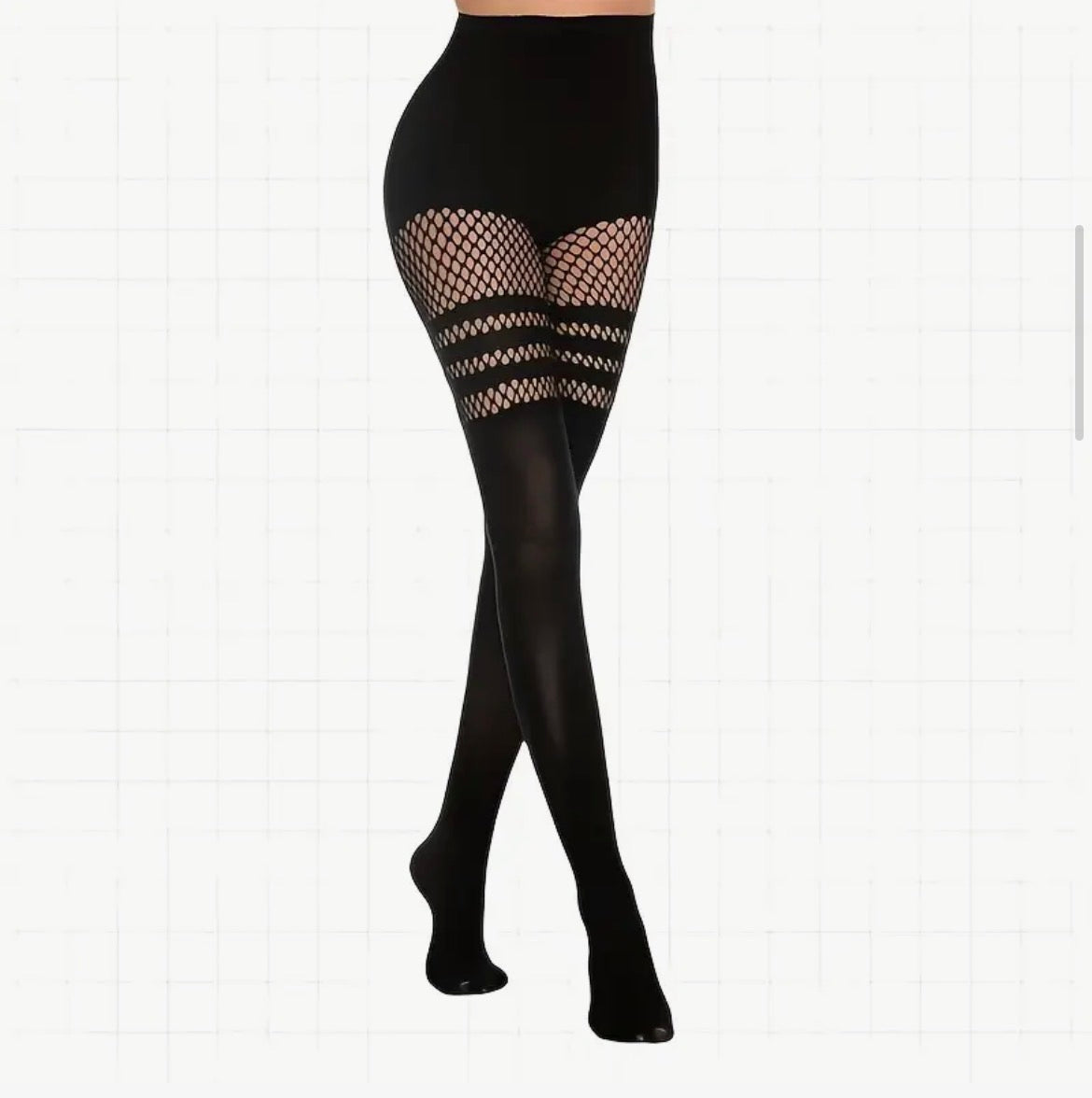 Sheer Stockings-Sheer Fishnet Stockings with Thigh &amp; Calf Mesh Panels