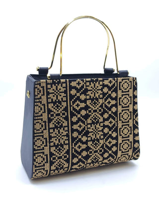 Handbag - embroidered - golden color