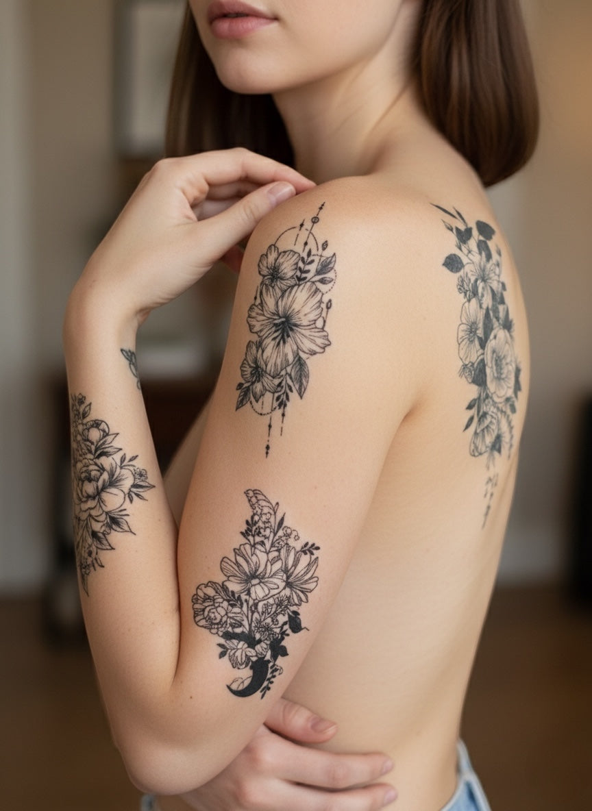 Temporary Tattoo Trace of Roses and Stars Tattoos Mimicking the Pulse of Beauty 8pcs