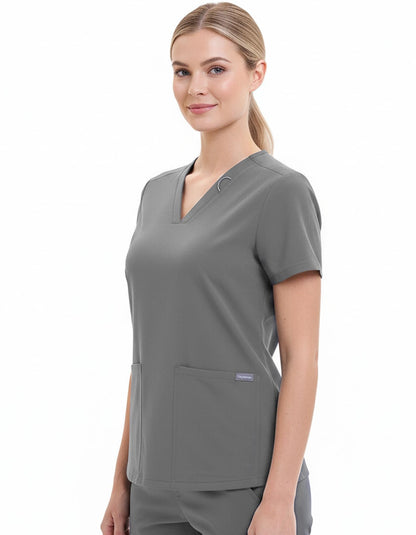 Women's V-Neck Slim Fit Scrub Top with 3 Pockets
