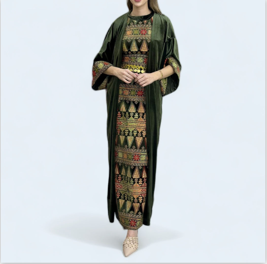 Two-Piece Embroidered Velvet Dress With A Waist Belt For Added Elegance - Stun In Our Soft And Charming Embroidered