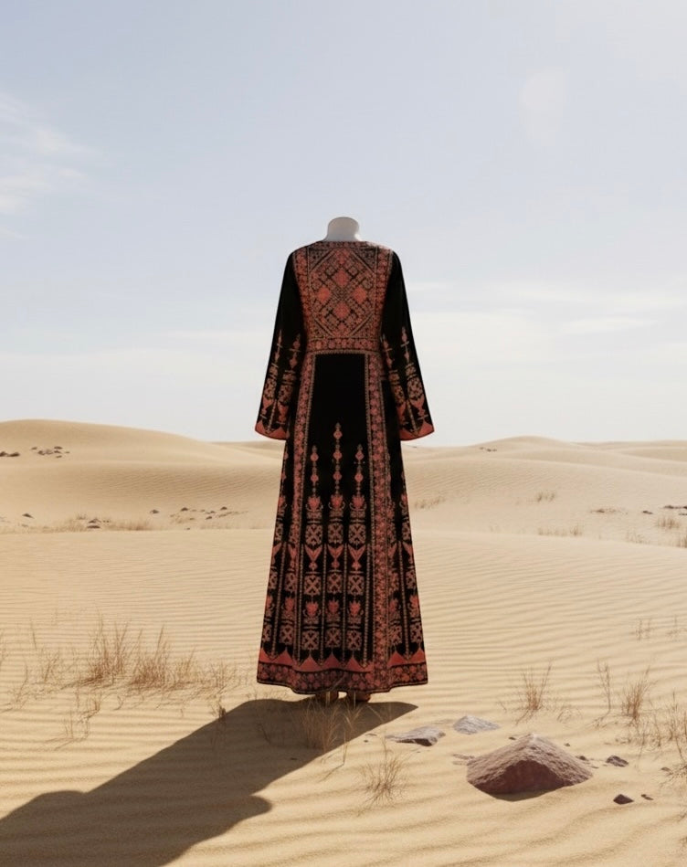 Embroidered Dress Heritage Gown - Thob - embroidery extends seamlessly from the front to the entire back