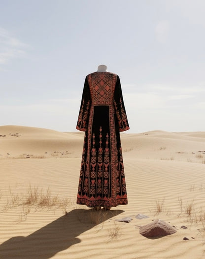 Embroidered Dress Heritage Gown - Thob - embroidery extends seamlessly from the front to the entire back