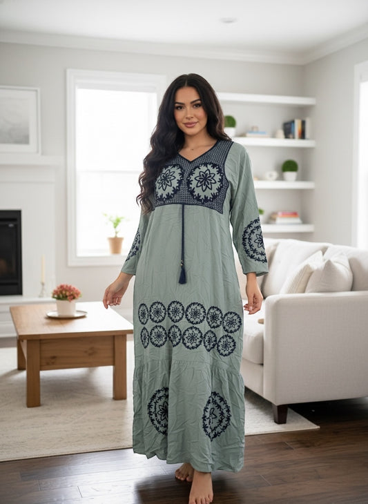 Home Dress - Long Dress - Sage Green