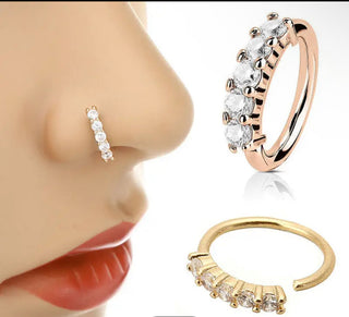 Nose Jewelry - Sparkly Inlaid Shiny Zircon -golden
