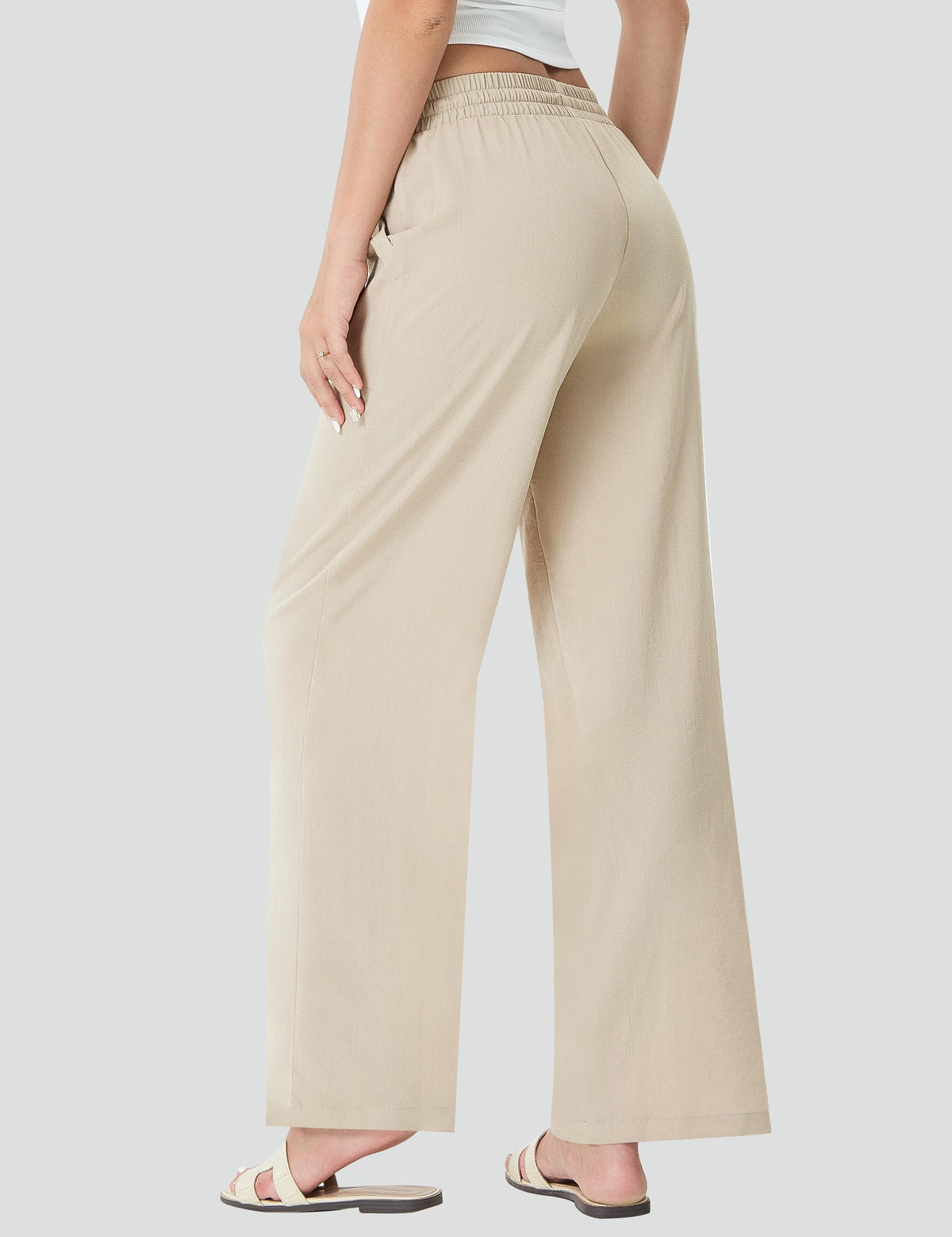 Flowy Wide Leg Travel Palazzo Pants - Khaki