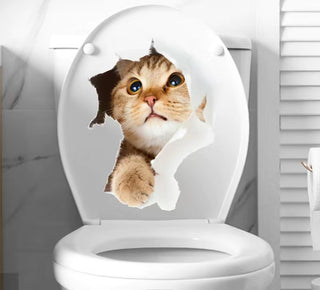 Bathroom Toilet Decorative Decals, 1pc Cat Vivid 3D, Funny Animals Decor, Poster PVC