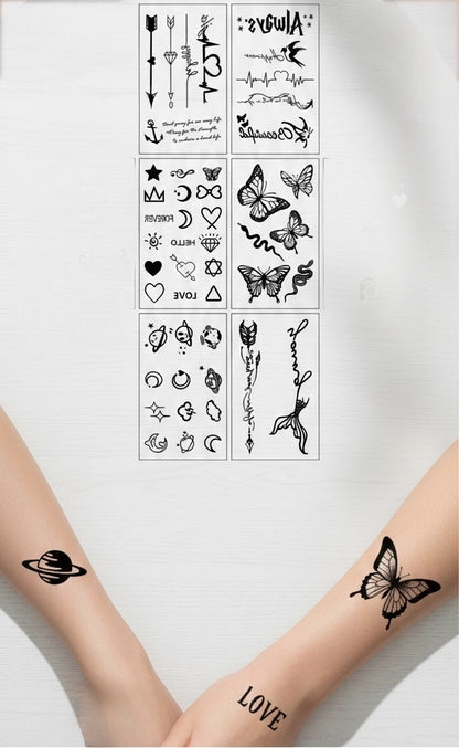30 sheets - Waterproof Temporary Body Tattoos - Black Aesthetic Series - Decorative Tattoos - Small Designs Suitable For Fingers And The Neck