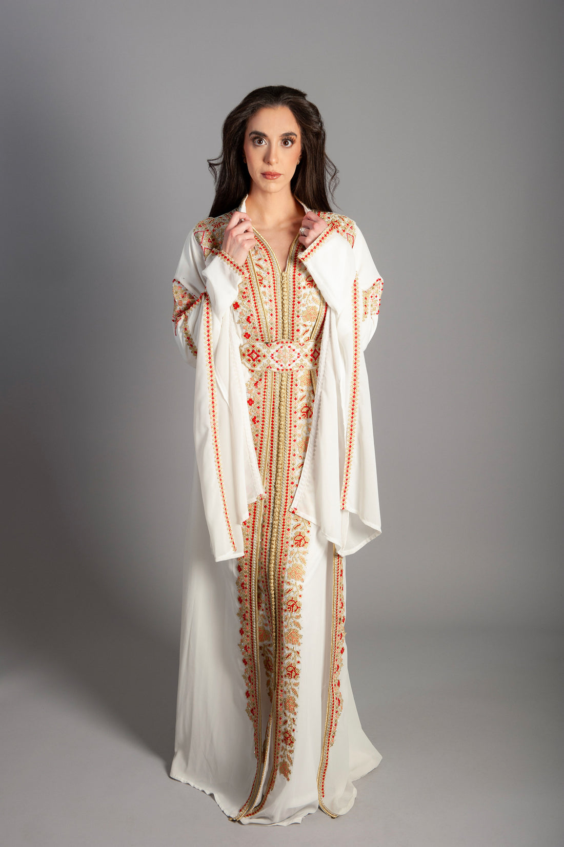 Dress Embroidery With Elegant - Long Maxi Dress Long Sleeves, Bridal, Evening, Party-Imperial Golden Kaftan Set Luxurious Two-Piece Ensemble of Royal Elegance