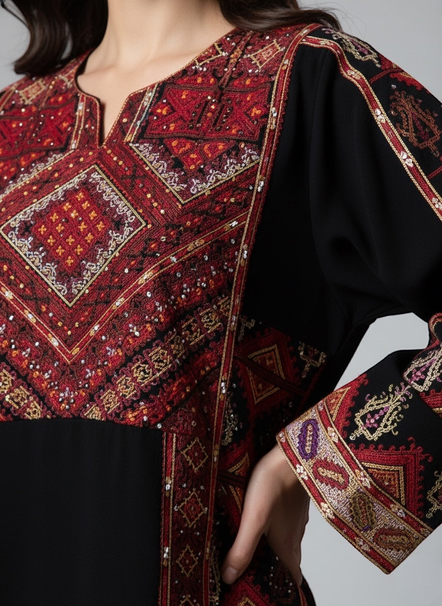 Roza | Heritage Embroidery | Crepe Maxi Dress |Black