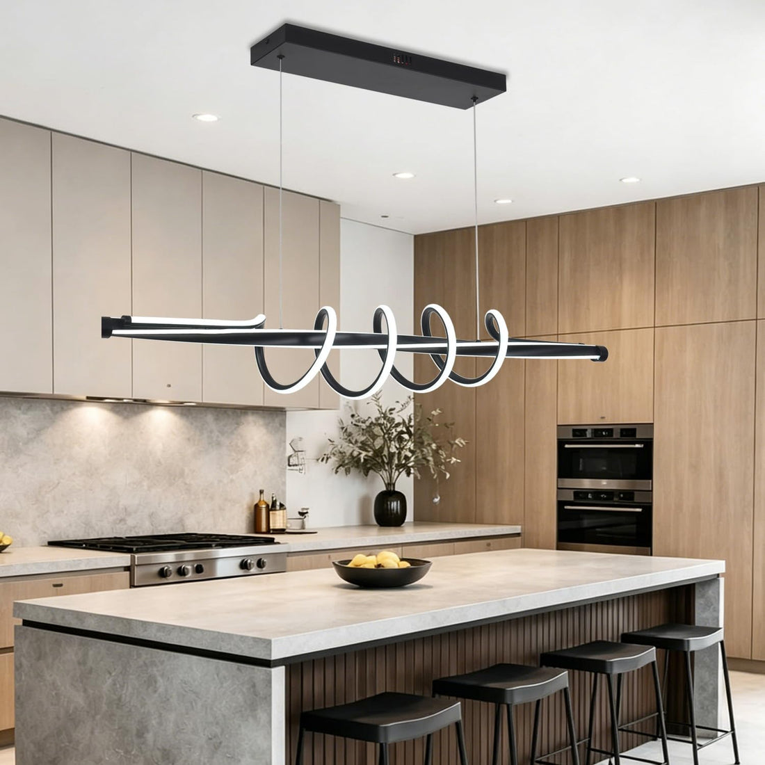 Modern Black Dimmable Spiral LED Chandelier Light