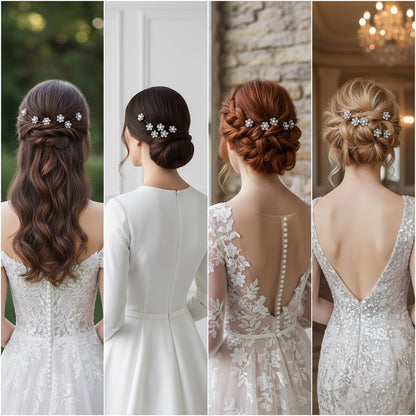 10Pcs Elegant Pearl Flower Hair Pins - Floral roz Hair Jewelry Pins for Brides & Formal Bun Hairstyles.