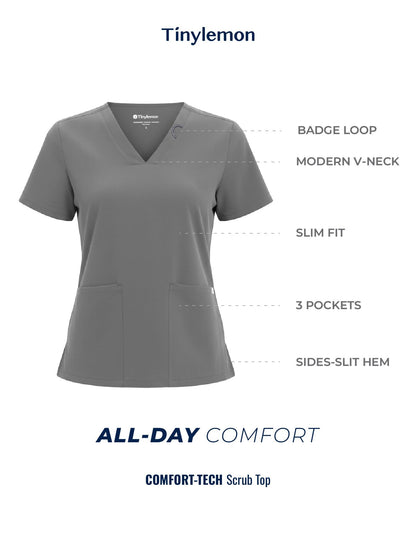Women's V-Neck Slim Fit Scrub Top with 3 Pockets