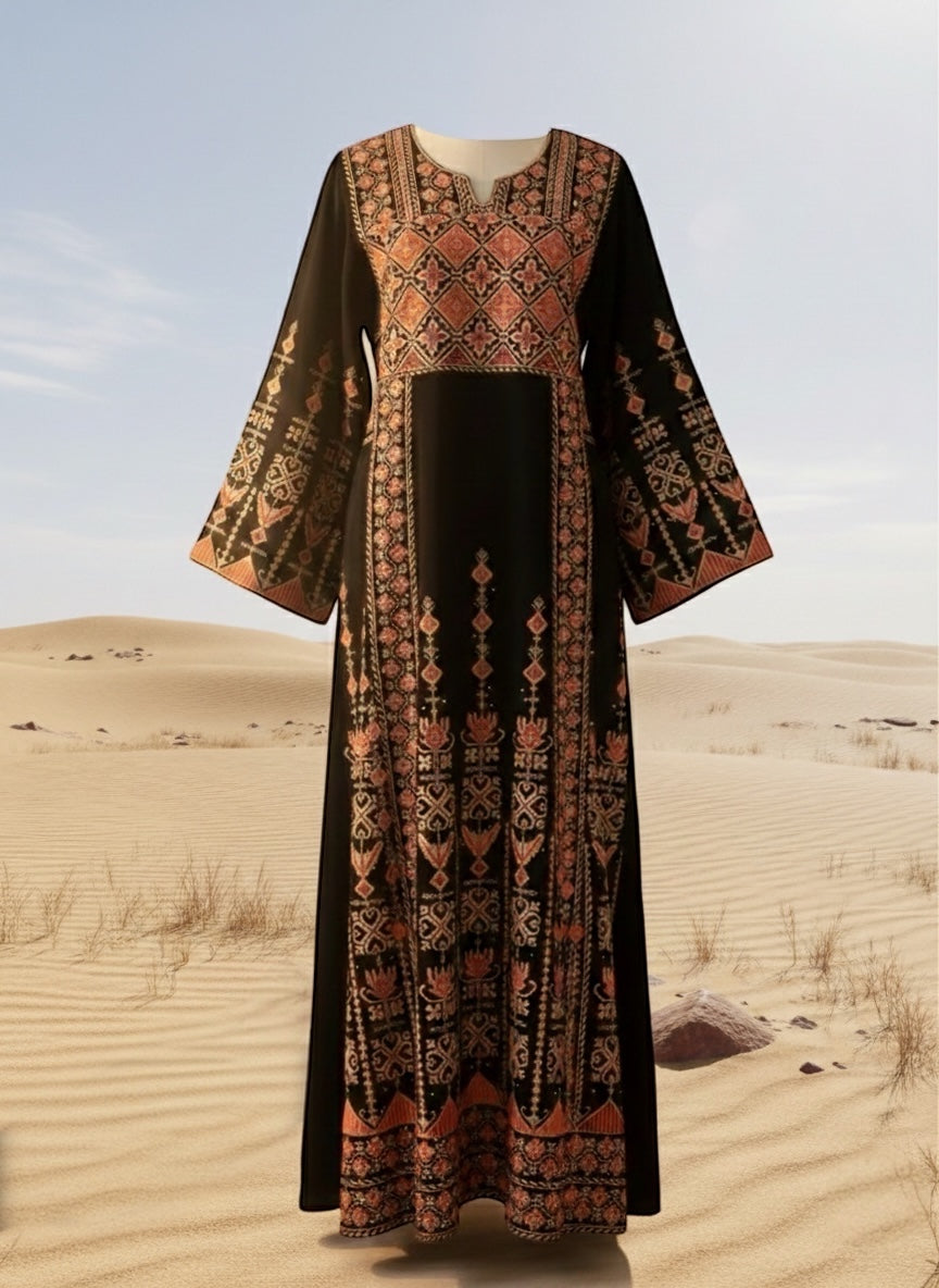 Embroidered Dress Heritage Gown - Thob - embroidery extends seamlessly from the front to the entire back