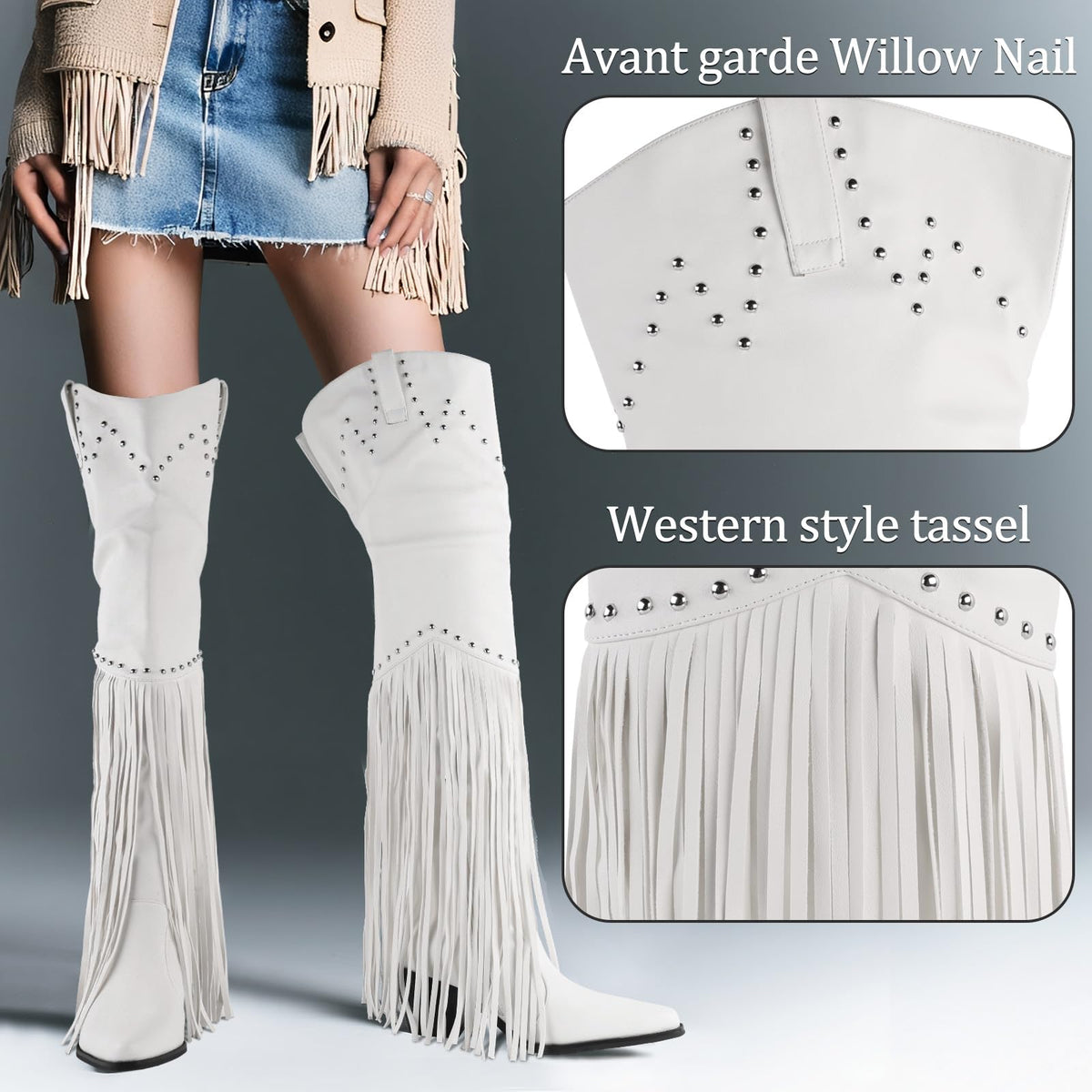Fringe Thigh High Boots, Over the Knee Cowboy