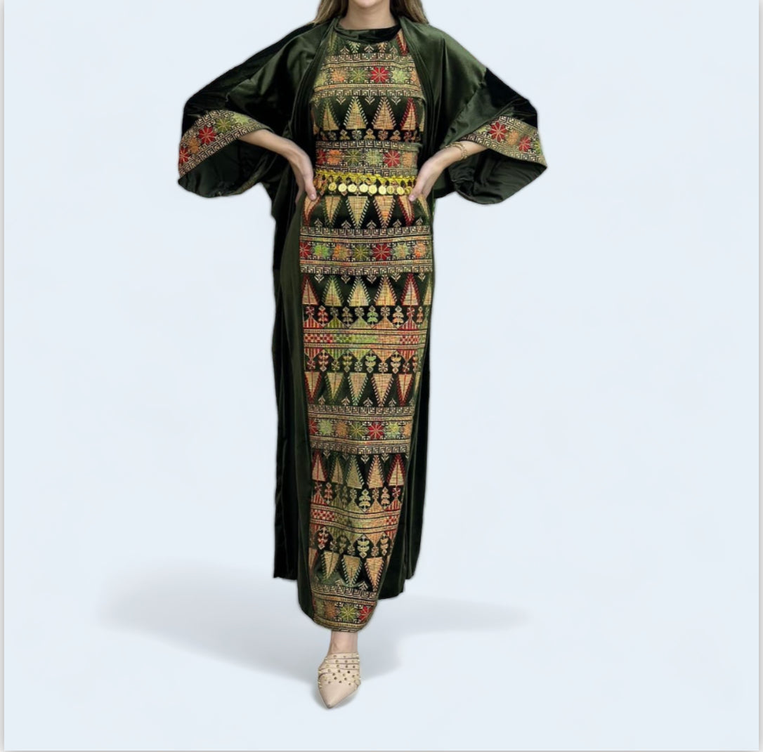 Two-Piece Embroidered Velvet Dress With A Waist Belt For Added Elegance - Stun In Our Soft And Charming Embroidered