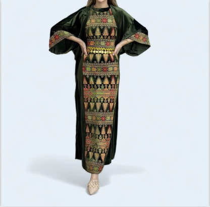 Two-Piece Embroidered Velvet Dress With A Waist Belt For Added Elegance - Stun In Our Soft And Charming Embroidered