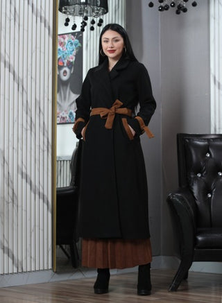 long coat-black-Brown belt