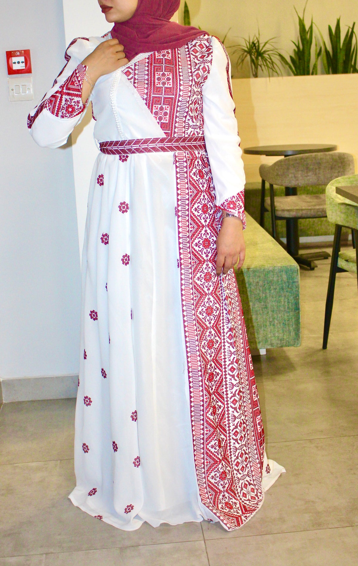 White patterned dress - embroidered - Royal Crimson Heritage Gown
Ethereal Layers & Artisan Embroidery