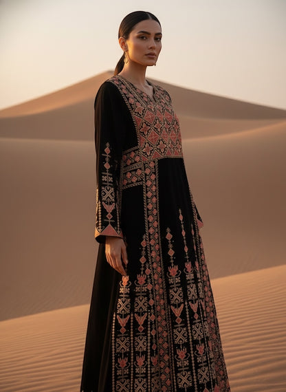 Embroidered Dress Heritage Gown - Thob - embroidery extends seamlessly from the front to the entire back