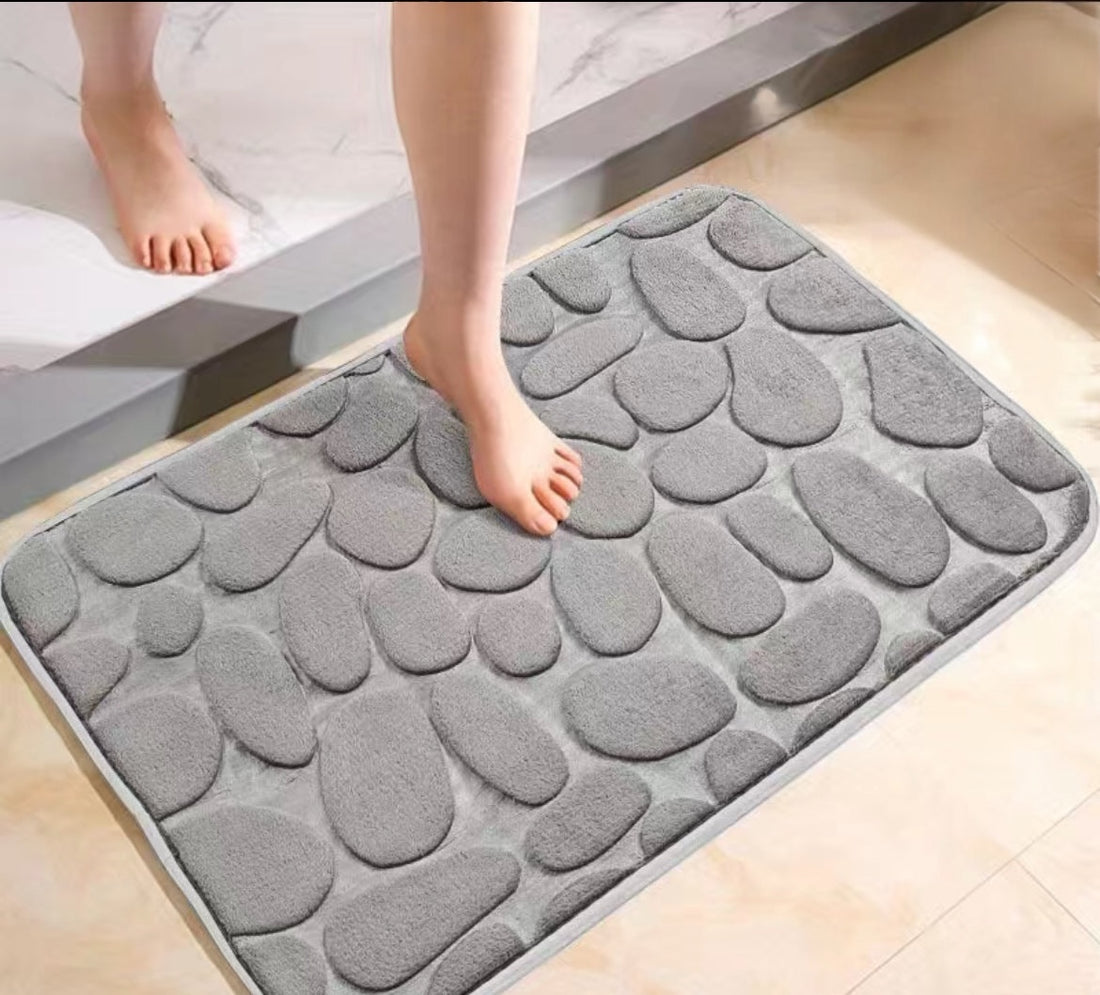 Memory Foam Bath Rug, 
1pc Soft and Comfortable,  Cobblestone Bathroom Rug, Super Water Absorbent Bath Rug, Machine Washable Bathroom Mat, Non Slip Rug Shower Floor Bathmat-Silver