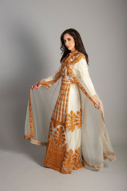 Women Kaftan Long embroidery Luxury Golden Zardosi Kaftan – A Masterpiece of Indian Craftsmanship Bridal, Evening Party